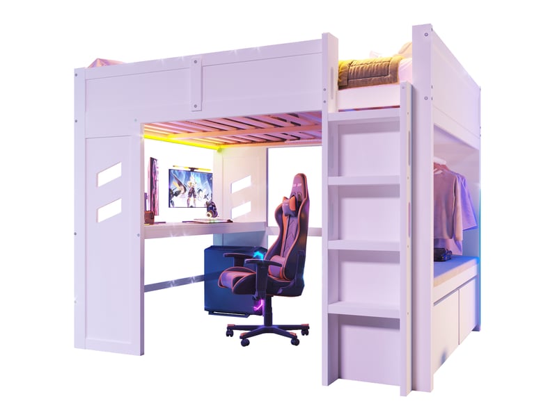  Lit mezzanine 140x200 cm coloris blanc led pin lit enfant blanc - Conforama A