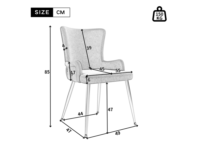  Lot de 6 chaises salle à manger, 4 pieds en métal, dossier élevé doté d'accoudoirs, beige  - Conforama C