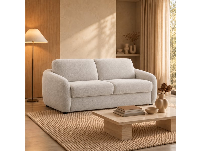  Canapé 3 places convertible en tissu blanc écru  - Conforama B