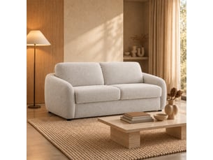Canapé 3 places convertible en tissu blanc écru