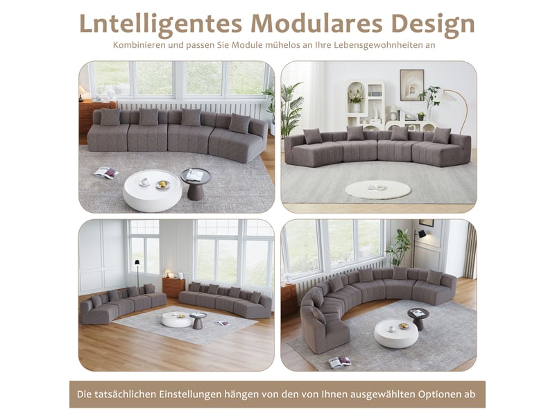 Canapé modulable chenille arrondi avec coussins gris - Conforama B