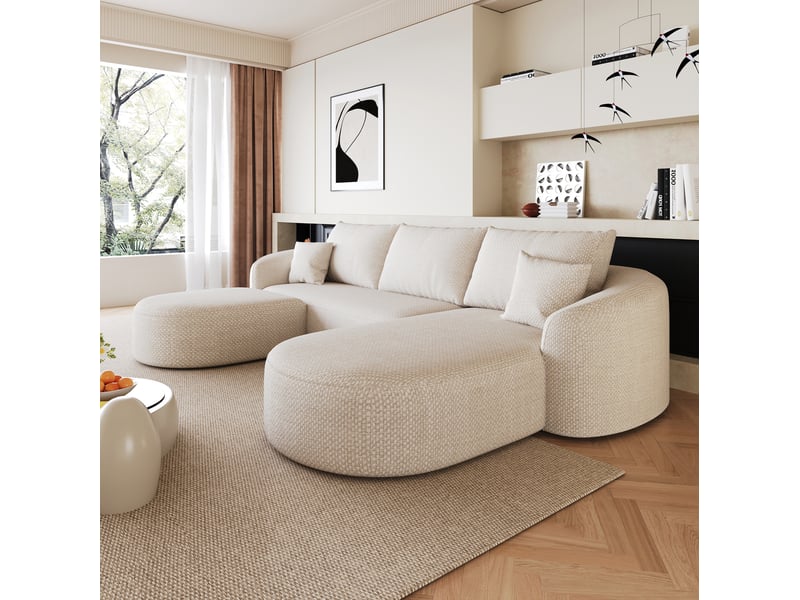  Canapé d'angle u 5 places 266 cm en chenille blanc homvra  - Conforama C