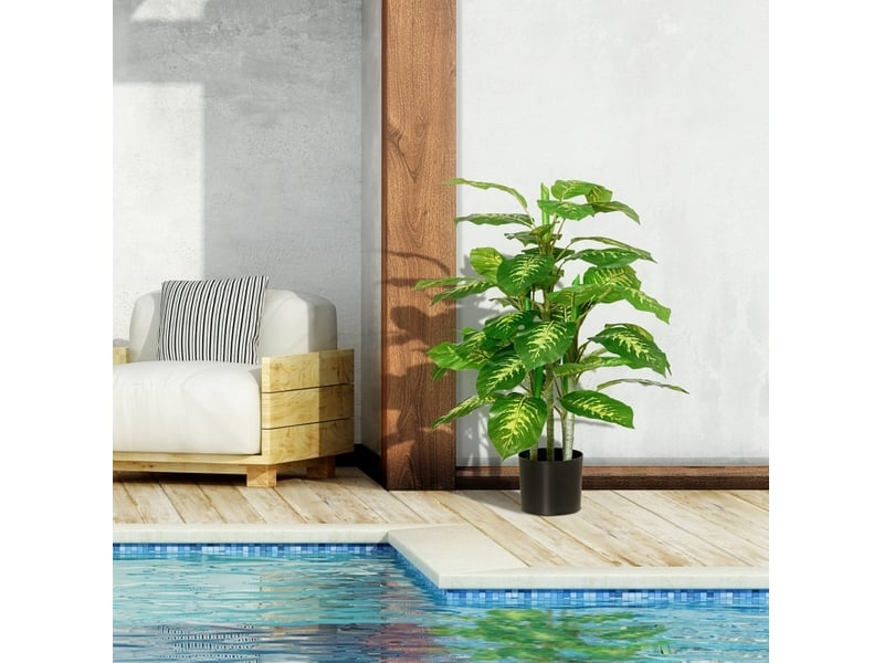  Plante artificielle dieffenbachia 95 cm en plastique vert avec pot en ciment noir, pour intérieur et extérieur  - Conforama E