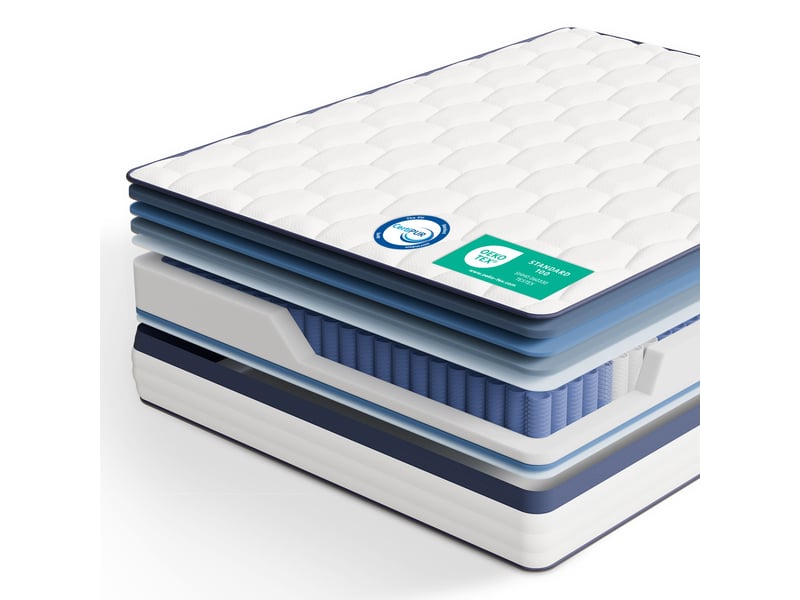  Roygbiv matelas à ressorts ensachés 180x200 cm – 7 zones de confort, mousse haute résilience, épaisseur 25 cm, fermeté moyenne, bleu MATELAS À RESSORTS ENSACHÉS - Conforama A