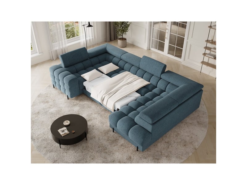  Canapé panoramique convertible factory 3 places bleu – angle droit avec coffre  - Conforama B