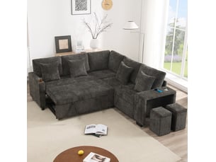 Canapé d'angle réversible convertible <strong>MODENVIE</strong> <strong></strong> 5 places Tissu gris avec coffre de rangement