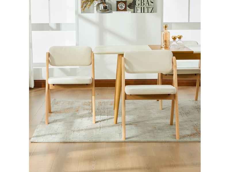  Chaises de salle à manger pliantes lot de 2 avec assise rembourrée et dossier épais en bois et lin beige  - Conforama E
