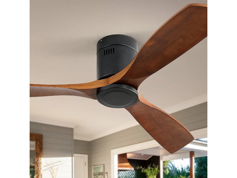  Ventilateur de plafond bois massif 132 cm moteur dc silencieux réversible avec télécommande sans lumière design moderne 3 pales  - Conforama R