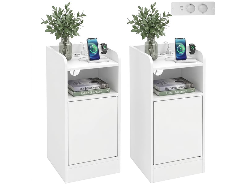  Lot de 2 tables de chevet avec station de charge blanc 25 x 30 x 60 cm  - Conforama A