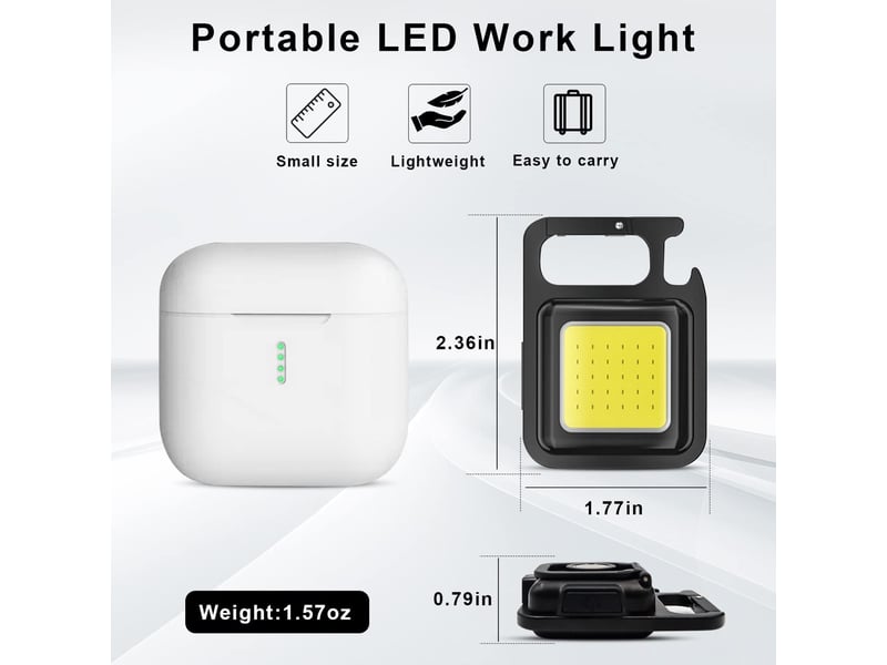  Ensemble de 2 lampes torches led rechargeables, mini lampe de travail led, lampe torche porte-clés cob 800 lumens, étanche et rechargeable  - Conforama E