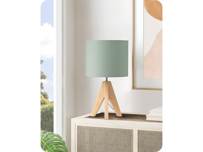  Lampe table trépied bois kaki vert abat-jour lin e27 2700k 370618_AABJN35670_6_DROPFR - Conforama A