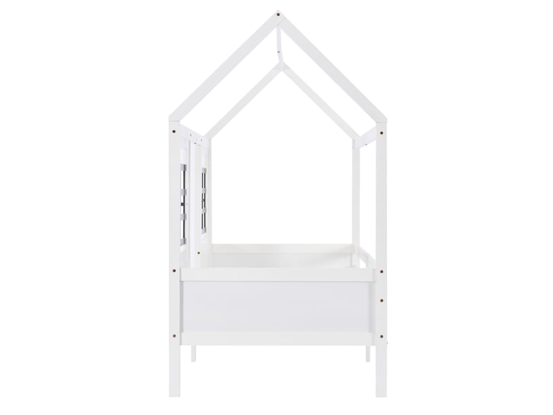  Lit cabane 90x200cm avec 2 tiroirs, lit simple avec cadre de lit en pin, blanc, lit enfant  - Conforama B
