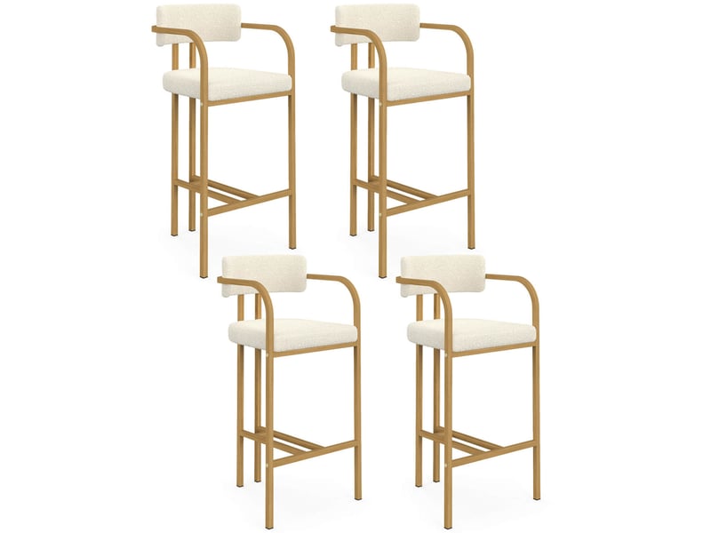  Lot de 4 tabourets de bar esma en métal effet bois et tissu bouclette avec accoudoirs  - Conforama A