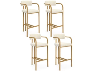 Lot de 4 tabourets de bar esma en métal effet bois et tissu bouclette avec accoudoirs