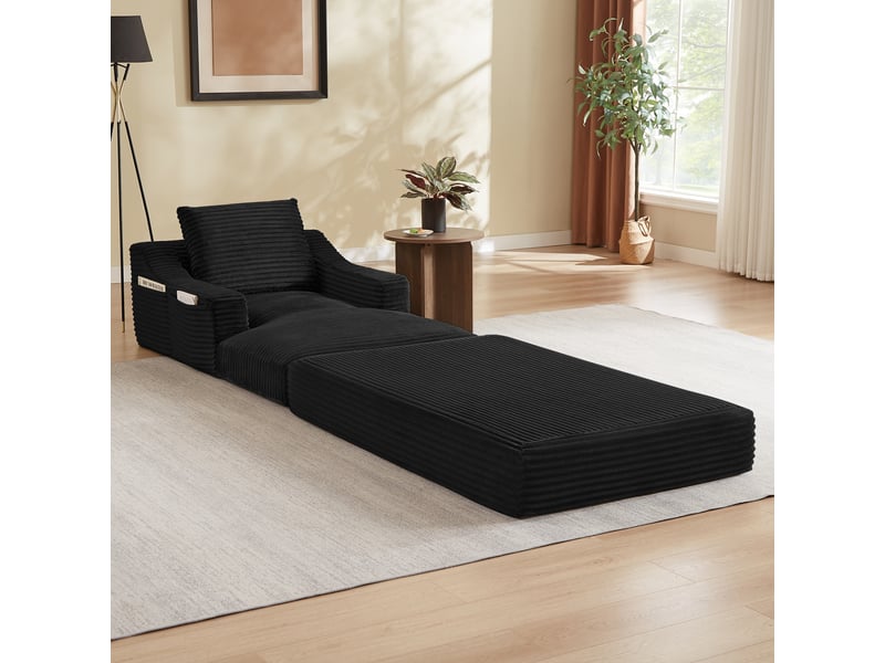  Fauteuil lounge minimaliste en velours côtelé, assise spacieuse, design double couche, convertible en lit  - Conforama D