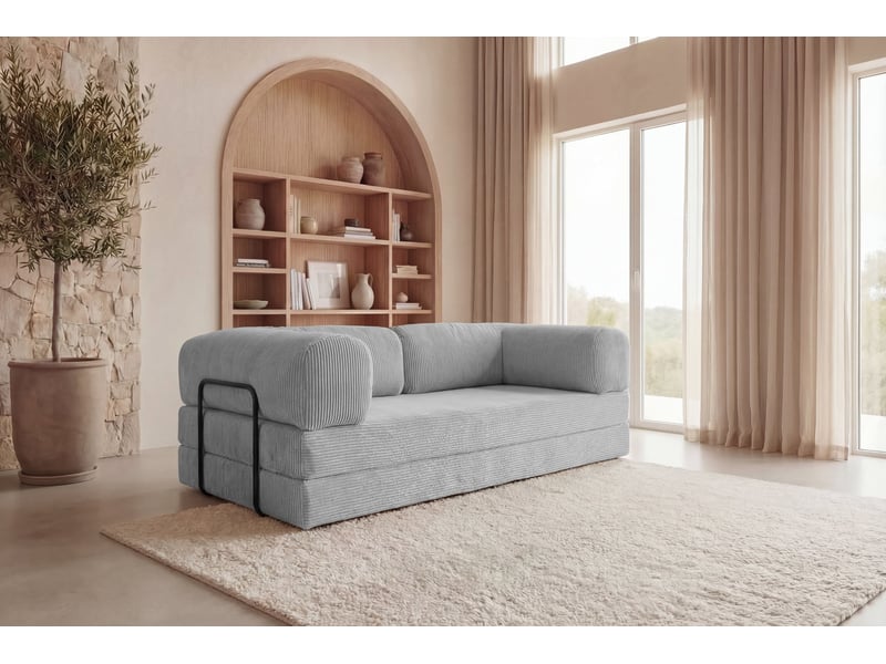  Cosima - canapé droit convertible petit velours côtelé 3 places gris clair  - Conforama B