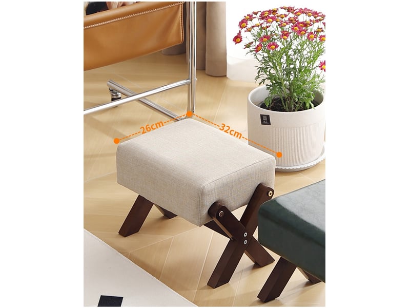  Repose-pieds avec assise rembourrée et pieds en bois beige  - Conforama D