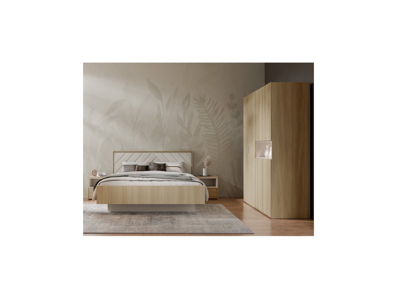 Lit kaori 180x200 cm chêne clair et sable avec sommier  - Conforama B