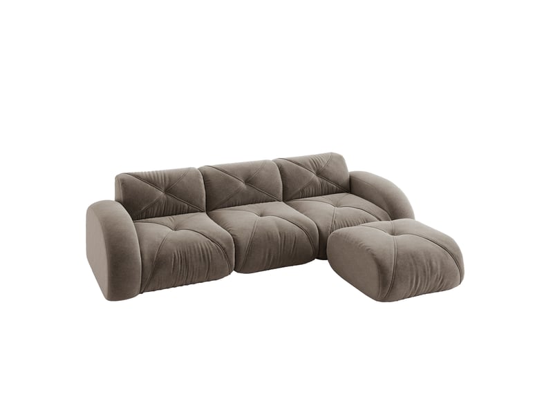 Canapé modulaire 3 places ulevr avec pouf, sans montage, tissu chenille taupe, 281 x 171 x 76 cm, dessous antidérapant - Conforama A