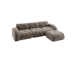 Canapé modulaire 3 places ulevr avec pouf, sans montage, tissu chenille taupe, 281 x 171 x 76 cm, dessous antidérapant