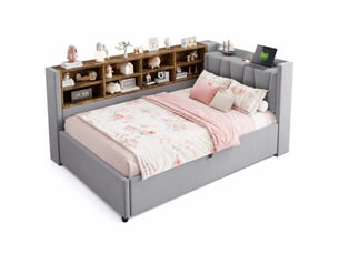 Lit coffre 90x200 cm ULQENI   coloris gris