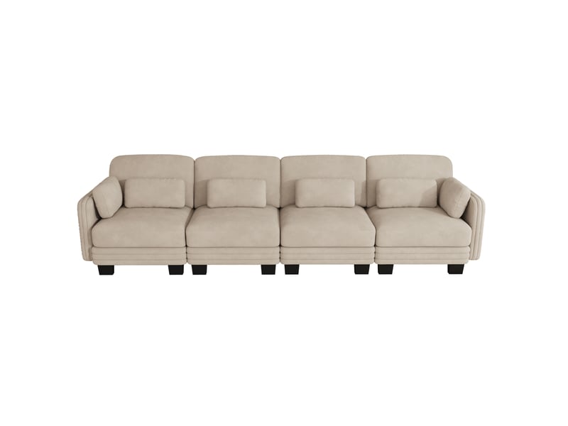 Canapé droit modulaire 4 places 330x88x88 cm, forme ergonomique, coussins de soutien et accoudoirs, chenille, café clair  - Conforama A