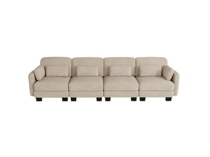 Canapé droit modulaire 4 places 330x88x88 cm, forme ergonomique, coussins de soutien et accoudoirs, chenille, café clair
