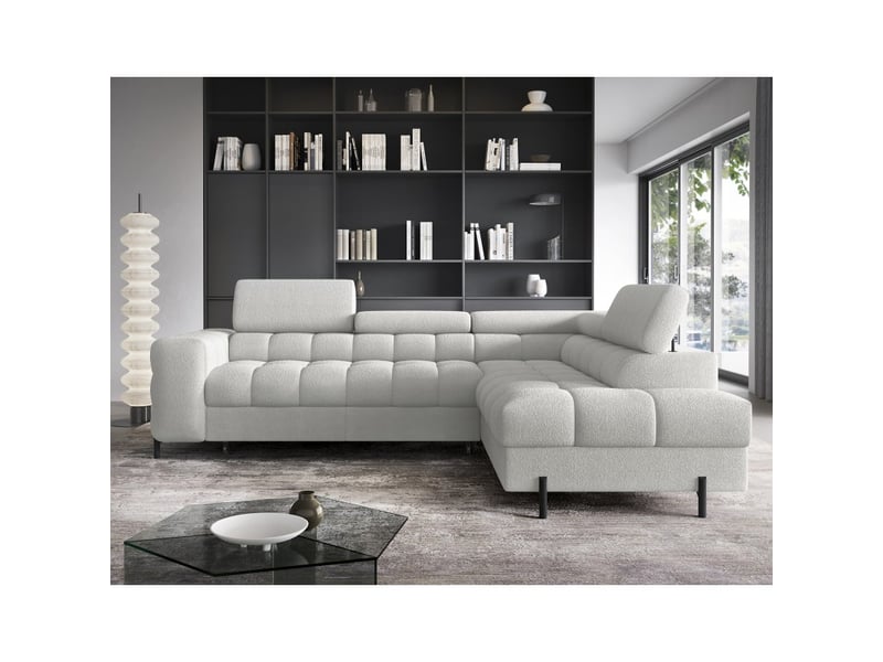  Canapé d'angle droit ferrum gris clair avec coffre avec têtières 276x93x200cm  - Conforama E