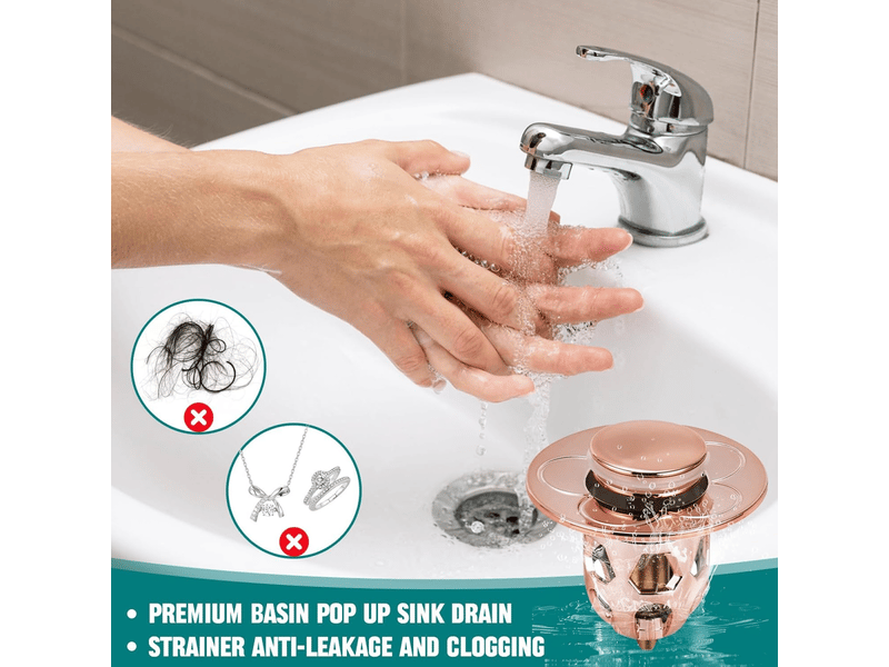  Bouchon de vidange universel pour évier de salle de bain, 2 pièces, or rose (convient aux trous de 34 à 40 mm)  - Conforama C