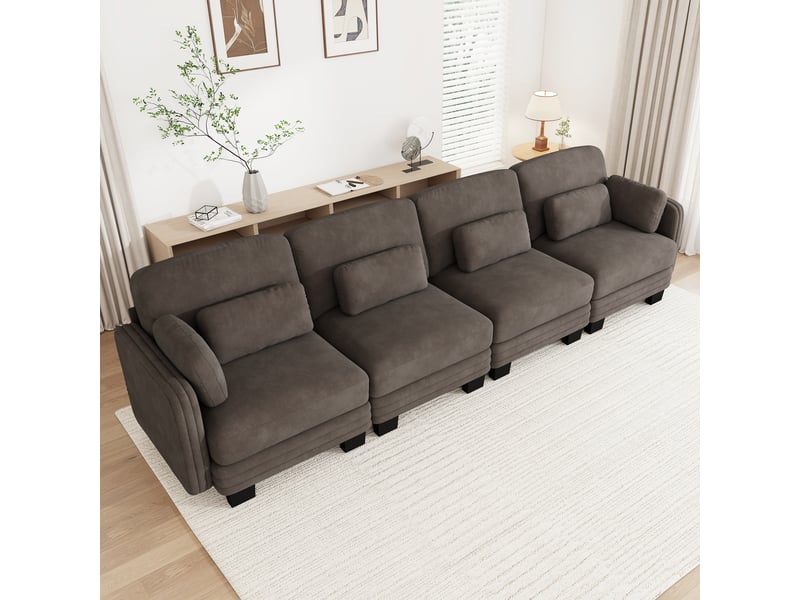  Canapé modulable - 4 places - coussins d'accoudoirs - tissu chenille - mobilier de salon - configuration flexible - brun CozyNest - Conforama C