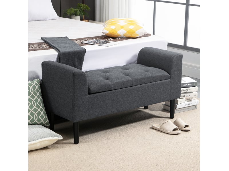  Banc de rangement 116 x 44 x 58 cm gris foncé en polyester, assise rembourrée avec coffre fermé  - Conforama B