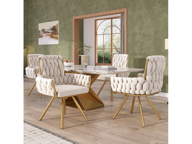  Lot de 6 chaises 56x58x85 cm, chaises salle à manger, haut dossier, pivotantes 360°, métal, velours beige  - Conforama E