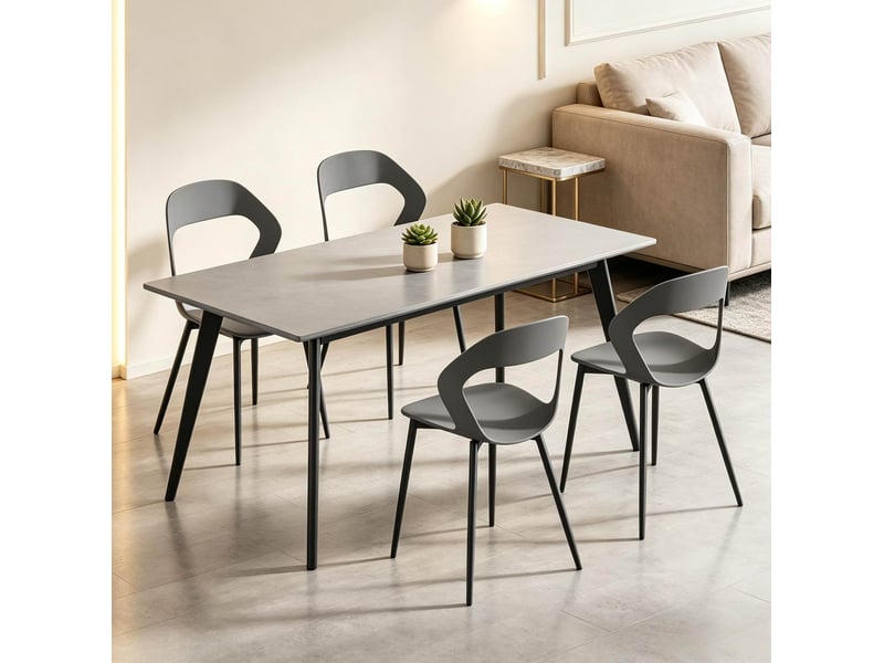  Chaise de salle à manger lot de 4 avec dossier ergonomique ajouré et pieds métalliques en polypropylène gris  - Conforama D