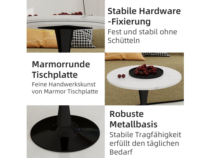  Table ronde 70 cm – guéridon noir et blanc effet marbre – h 72 cm  - Conforama E
