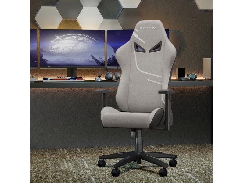  Chaise de bureau ergonomique gaming 54,5 x 50 x 132 cm gris clair en tissu, dossier inclinable et accoudoirs réglables  - Conforama B