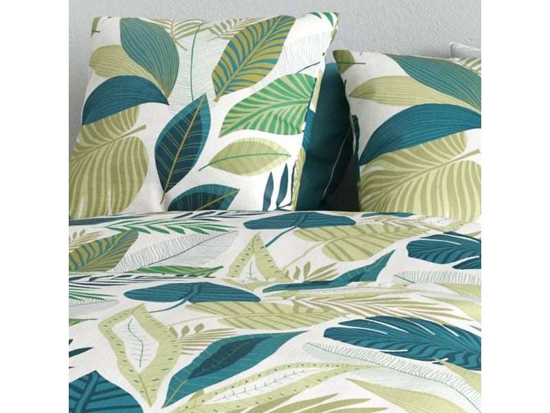  Parure housse de couette 240x220cm + 2 taies motif tropical vert et blanc 100% coton - pikilia PIKILIA - Conforama D