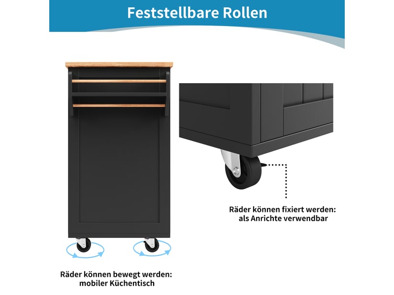  Desserte cuisine, îlot central sur roulettes avec plan de travail, range-bouteilles, dimensions 102 x 45 x 92 cm, mdf, noir  - Conforama E