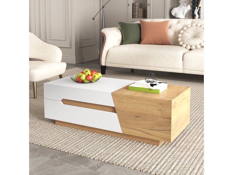  Table basse extensible, table de salon avec tiroirs, table d'appoint à structure bicolore  - Conforama B