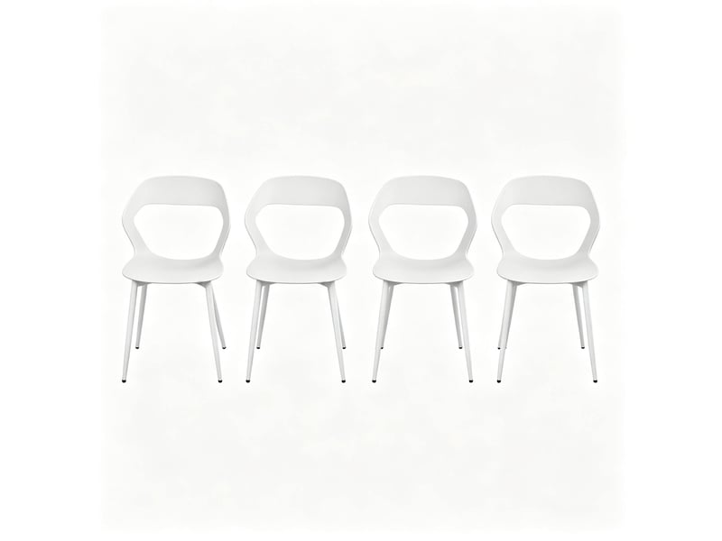  Chaise de salle à manger lot de 4 avec dossier ergonomique ajouré et pieds métalliques en polypropylène blanc  - Conforama A