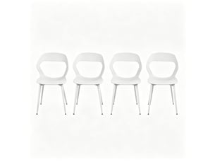 Chaise de salle à manger lot de 4 avec dossier ergonomique ajouré et pieds métalliques en polypropylène blanc