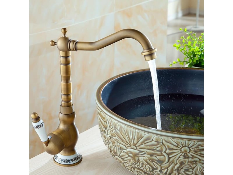  Robinet de lavabo évier de cuisine de robinet d'eau chaude et froide rétro européen en cuivre  - Conforama B