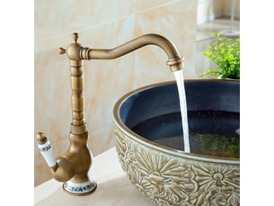 Robinet de lavabo évier de cuisine de robinet d'eau chaude et froide rétro européen en cuivre