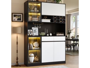 Vitrine armoire haute polyvalente avec led, buffet rangement portes et tiroirs, meuble salon moderne cuisine salle à manger bureau