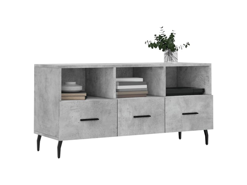  Meuble tv - banc tv - meuble de rangement gris béton 102x36x50 cm bois d'ingénierie  - Conforama C