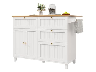 Desserte de cuisine blanche en mdf 133x70x88 cm avec plateau rabattable