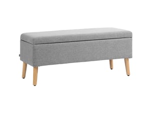 Banc de rangement 110 x 39 x 45 cm gris en polyester, assise rembourrée avec coffre et pieds en bois d'hévéa