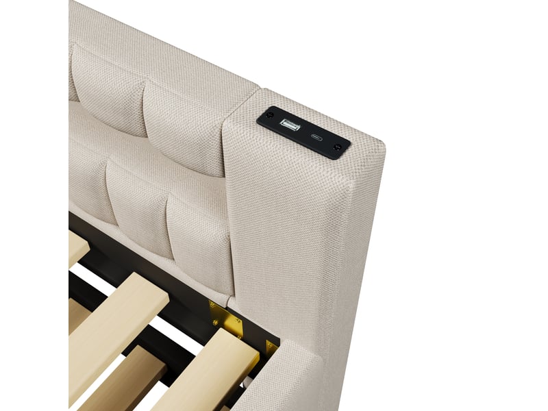  Lit de jour 90x200 avec lit gigogne et led - ports usbtype-c, lin beige  - Conforama R