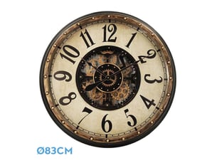 Horloge murale fabrilamp treviso 83 x 83 cm dorénoir engrenages mobiles