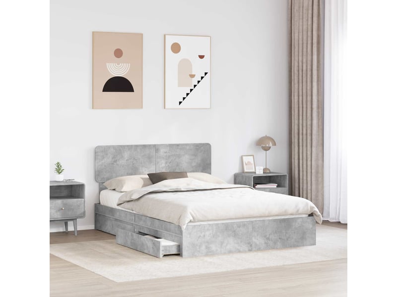  Lit double- lit adulte -  lit de rangement gris béton 150 x 200 cm bois d'ingénierie  - Conforama B