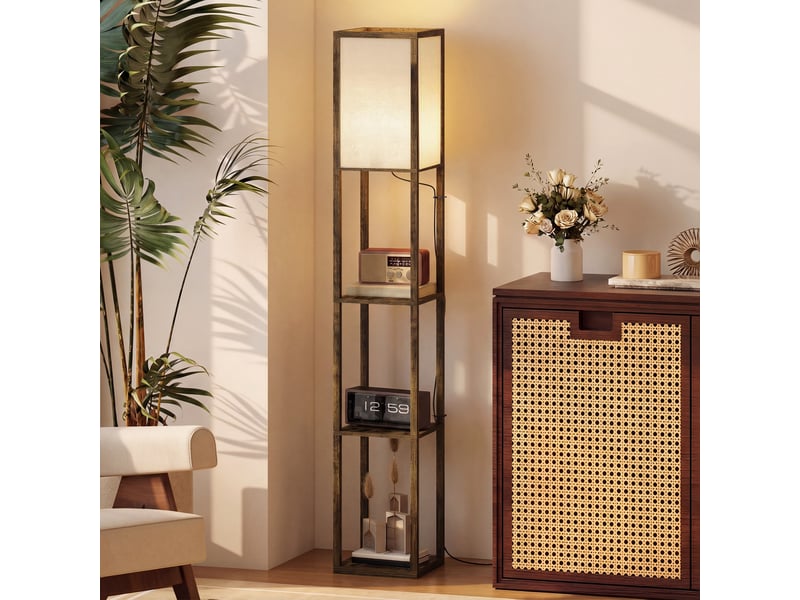  Lampadaire avec 3 compartiments de rangement pour ampoules e27 (40 w max.) pour salon, 26 x 26 x 160 cm, brun rustique  - Conforama D
